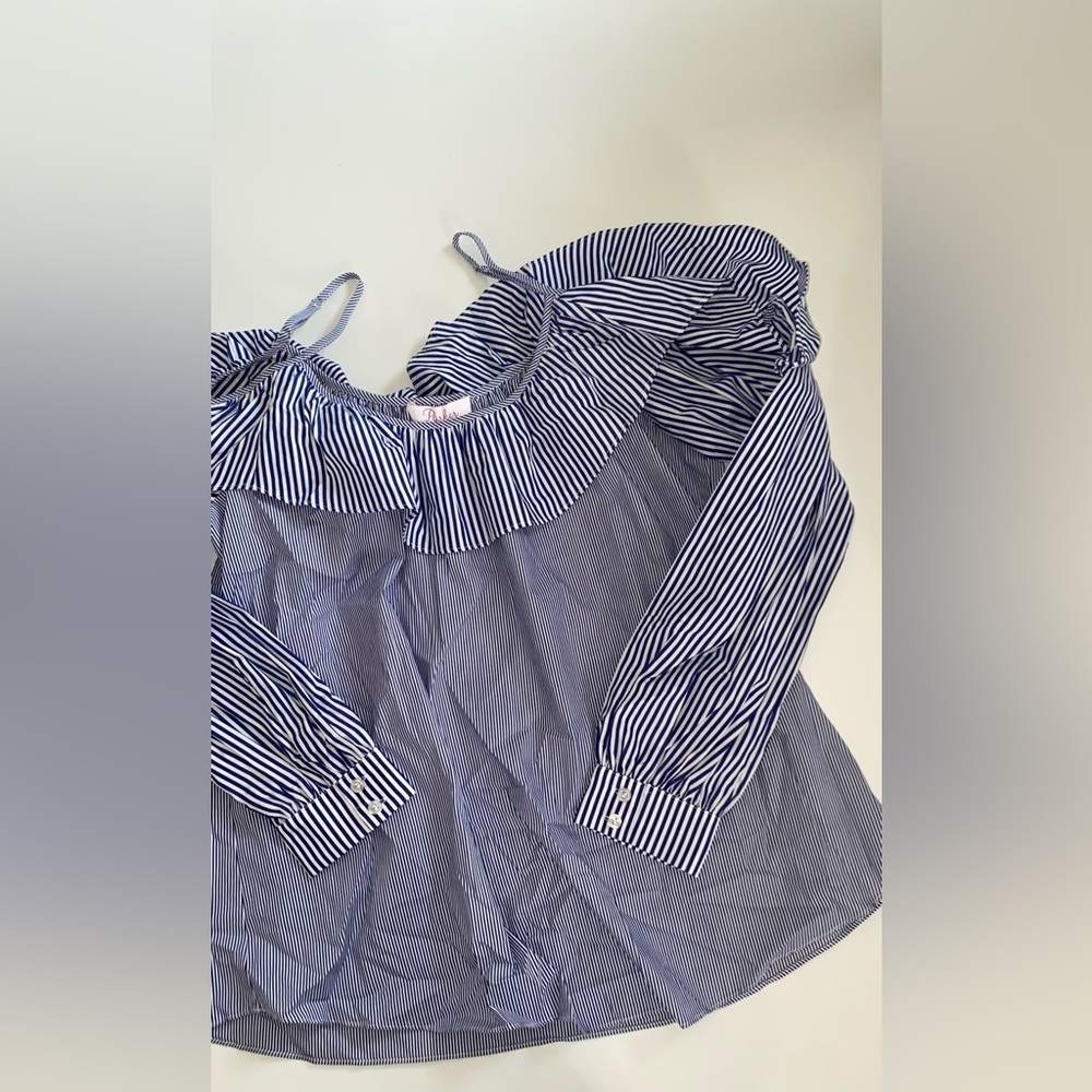 Parker Blue Striped Ruffle Blouse - Picture 4 of 9
